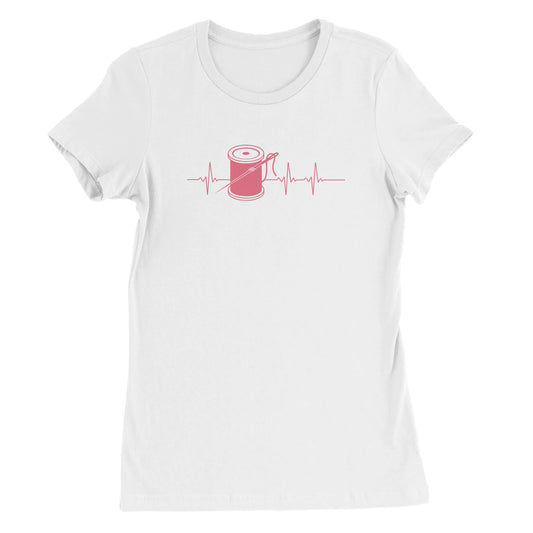 Sewing Spool Thread Heartbeat - Pink - Premium Women's Crewneck T-shirt