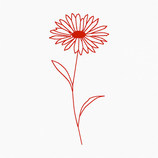 April Daisy Flower Redwork - Machine Embroidery Design - 4x4 Hoop