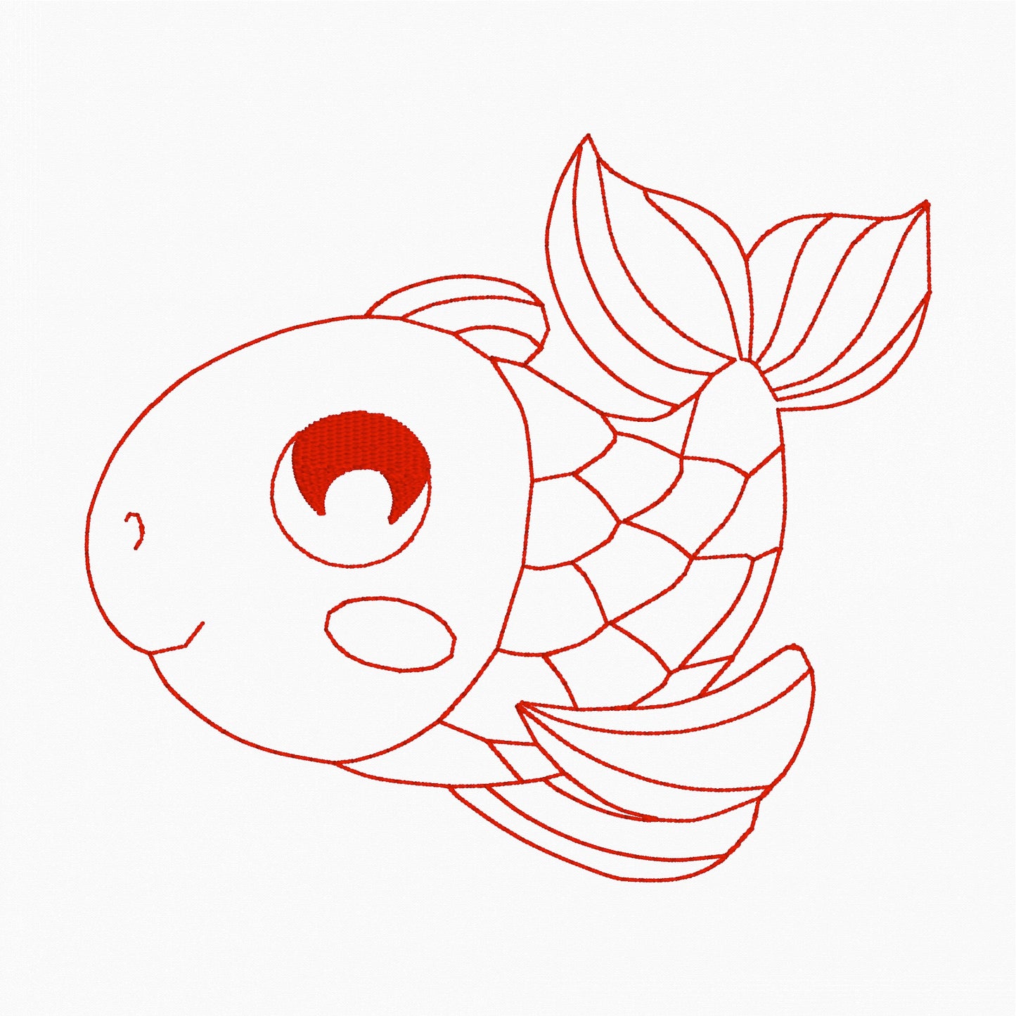 Baby Fish Vintage Redwork - Machine Embroidery Design - 5x7 Hoop
