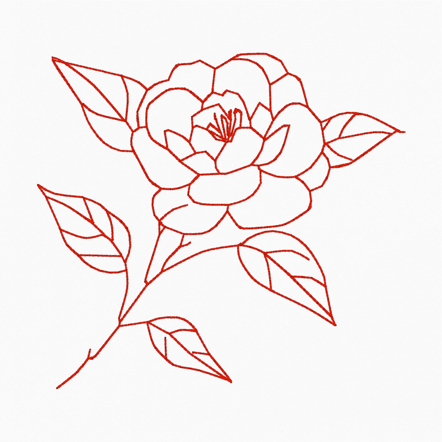 January Camellia Flower Redwork - Machine Embroidery Design - 4x4 Hoop