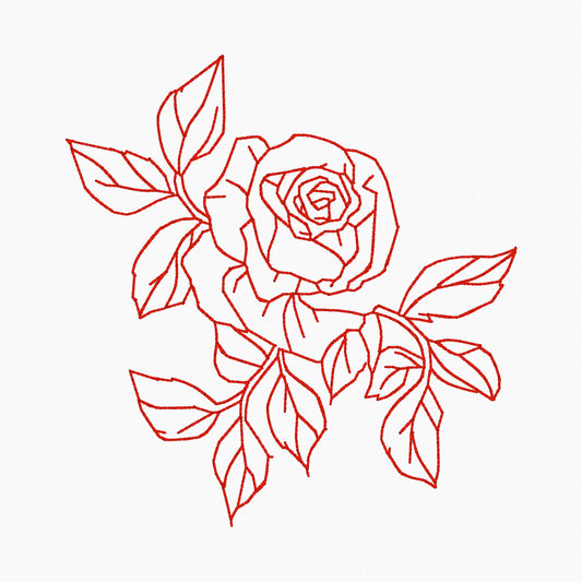 Rose Redwork - Machine Embroidery Design - 4x4 Hoop