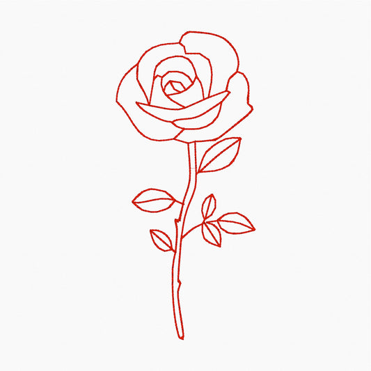 Rose Stem Redwork - Machine Embroidery Design - 4x4 Hoop