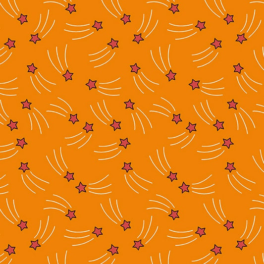 Spaced Out Cotton Fabric - Orange Stars - Andover Fabrics - Designed by Kim Schaefer