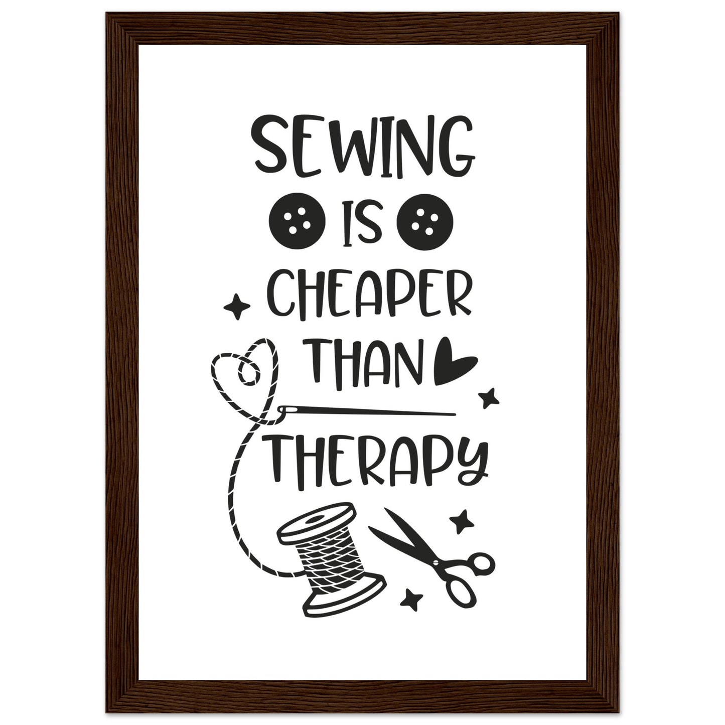 Sewing is Cheaper Than Therapy - Quilting Wall Art - Premium Matte Paper Wooden Framed Poster
