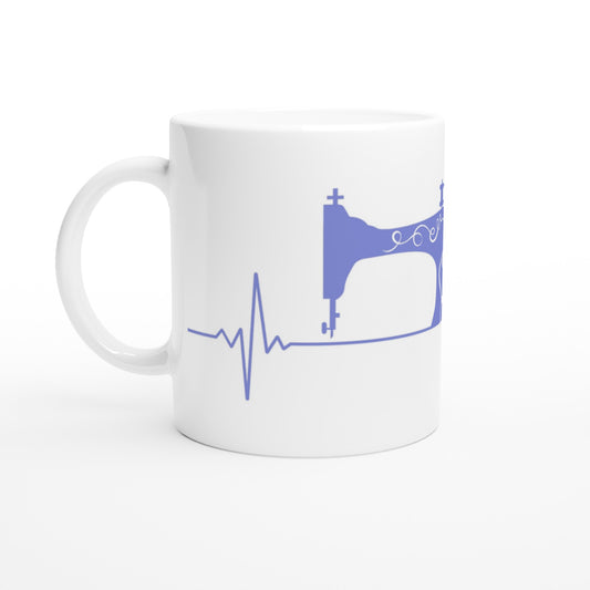 Sewing Machine Heartbeat - Purple - White 11oz Ceramic Mug