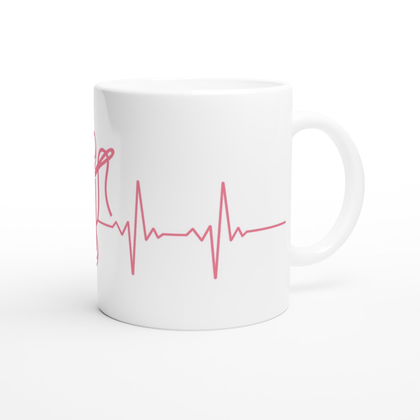 Sewing Spool Thread Heartbeat - Pink - White 11oz Ceramic Mug