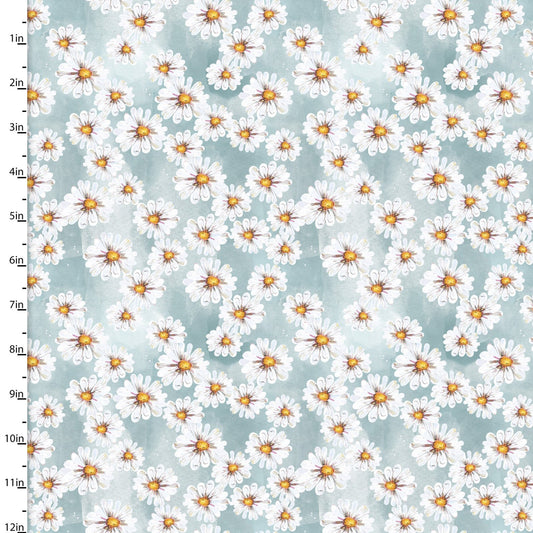 Happy Harvest Daisy Bunch 19570-BLU-CTN-D - 3 Wishes - Cotton Fabric