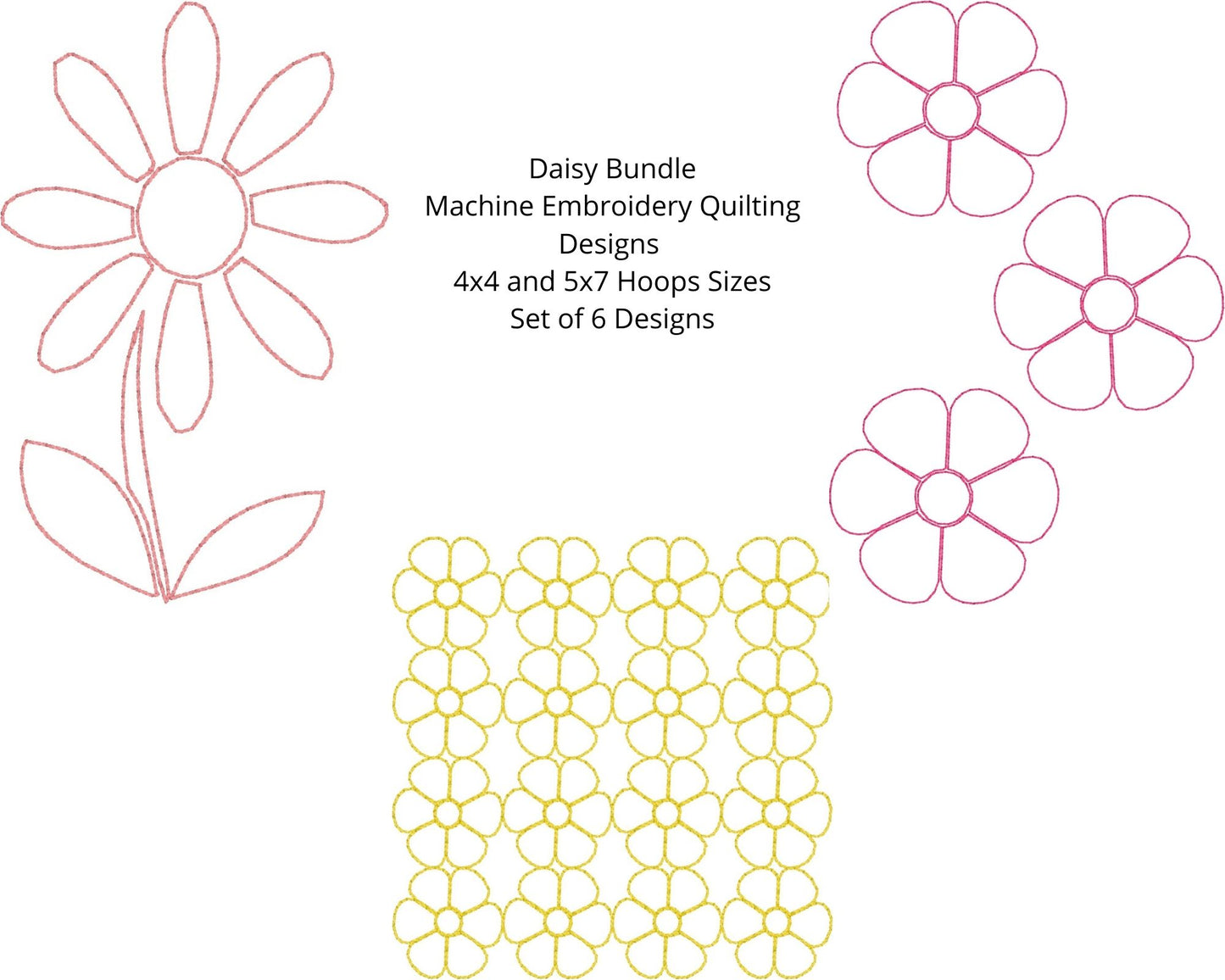 Daisy Bundle - 3 Designs - 2 Sizes - Machine Embroidery Quilting Design - Beachside Knits N Quilts