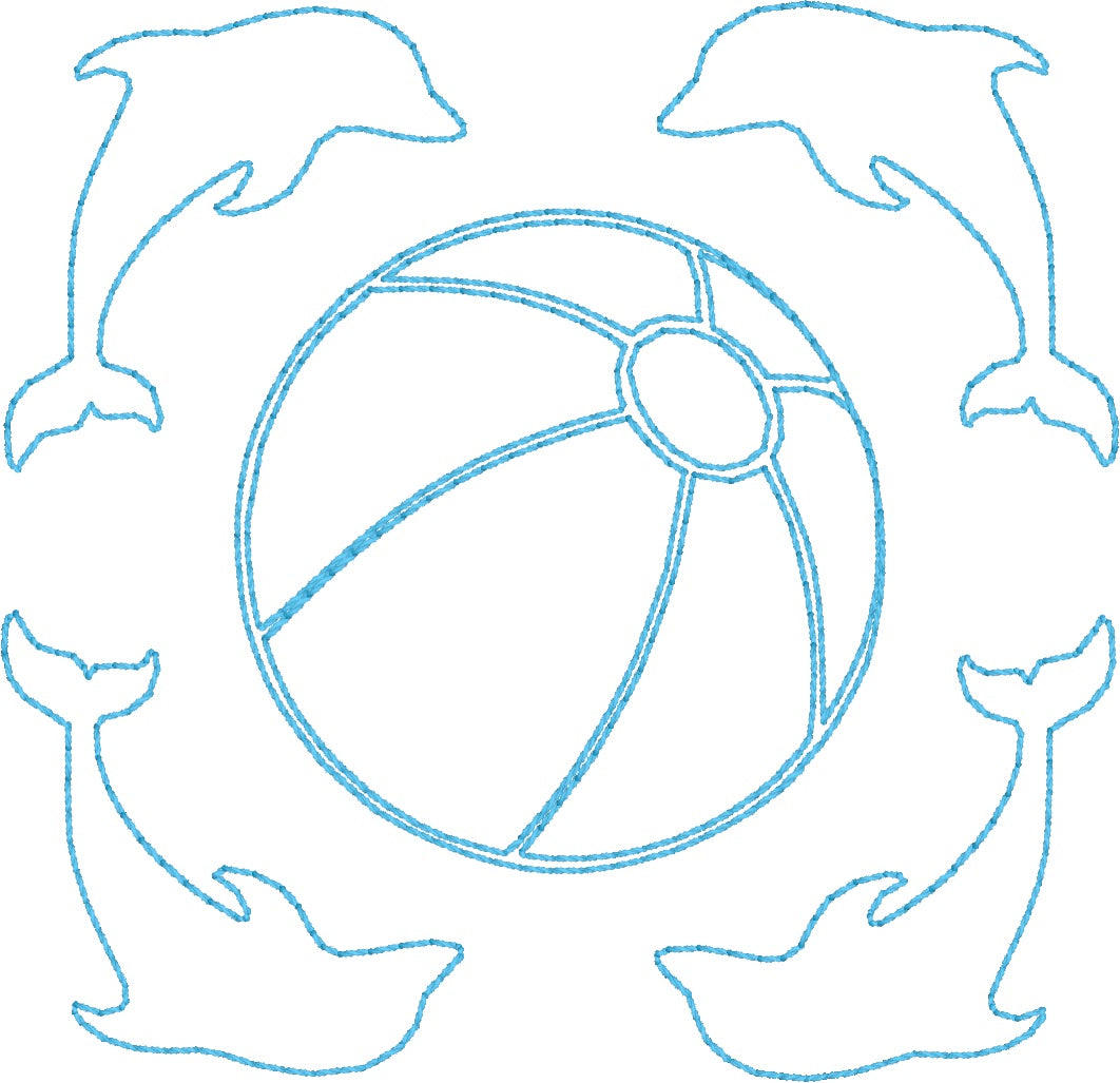 Dolphins & Beach Ball - Machine Embroidery Quilting Design - 4x4 Hoop - Beachside Knits N Quilts