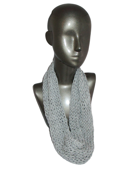 Drop Stitch Open Knit Infinity Scarf - Light Gray - Brown Tag - Beachside Knits N Quilts