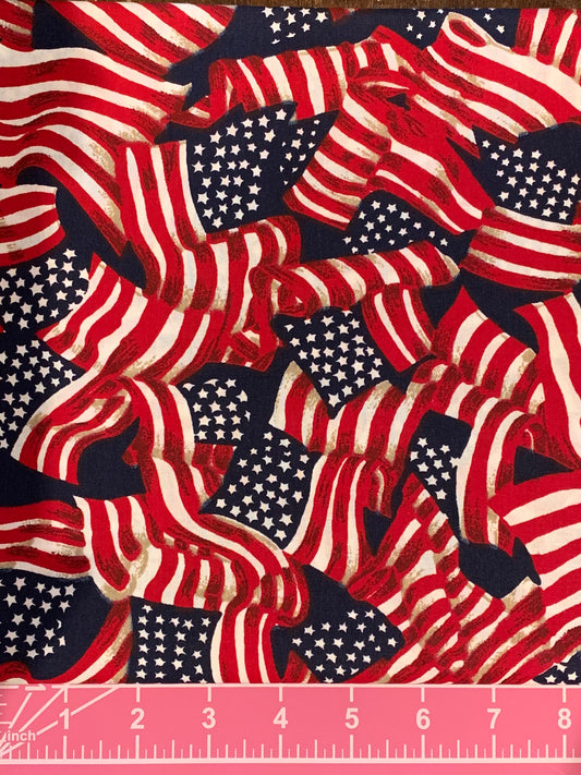 Cotton Fabric - Patriotic Americana - Flags - Fat Quarter - Beachside Knits N Quilts