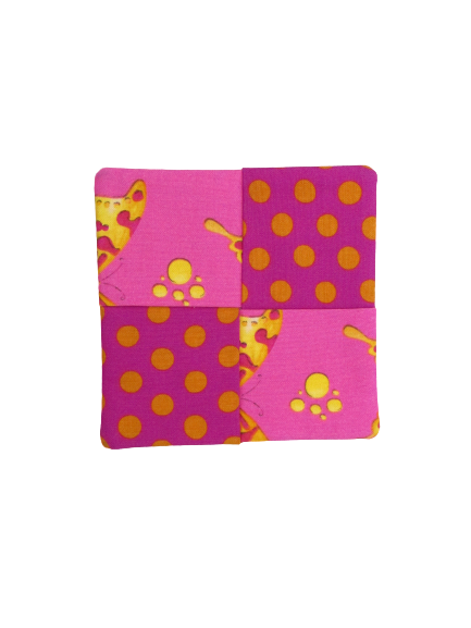 Criss Cross Coasters - Butterflies and Polka Dots Purple Pink Gold - Beachside Knits N Quilts