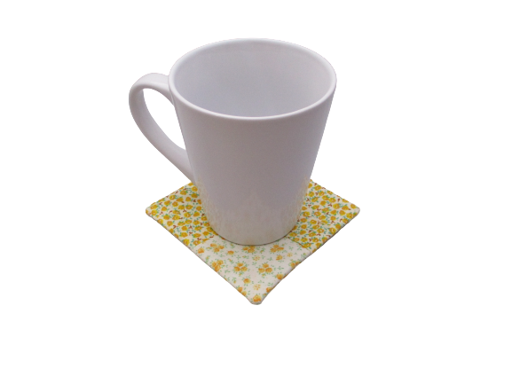 Criss Cross Coasters - Yellow White Calico Tea Roses - Beachside Knits N Quilts