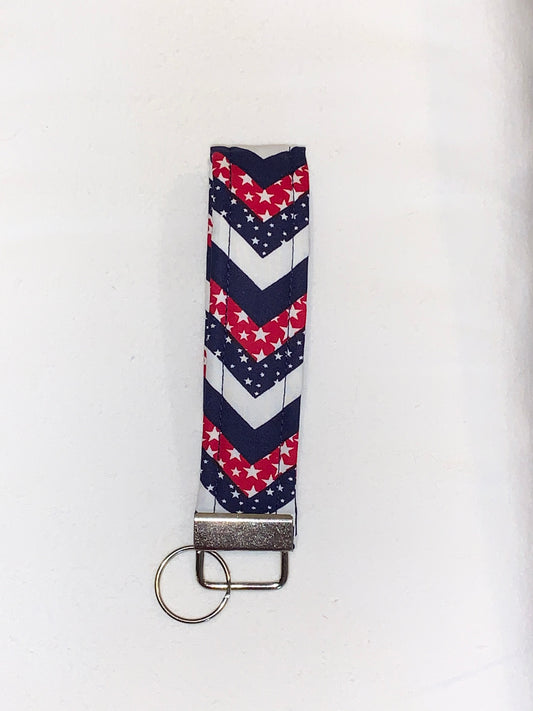 Patriotic Chevron Wristlet Key Chain Key Fob - Beachside Knits N Quilts