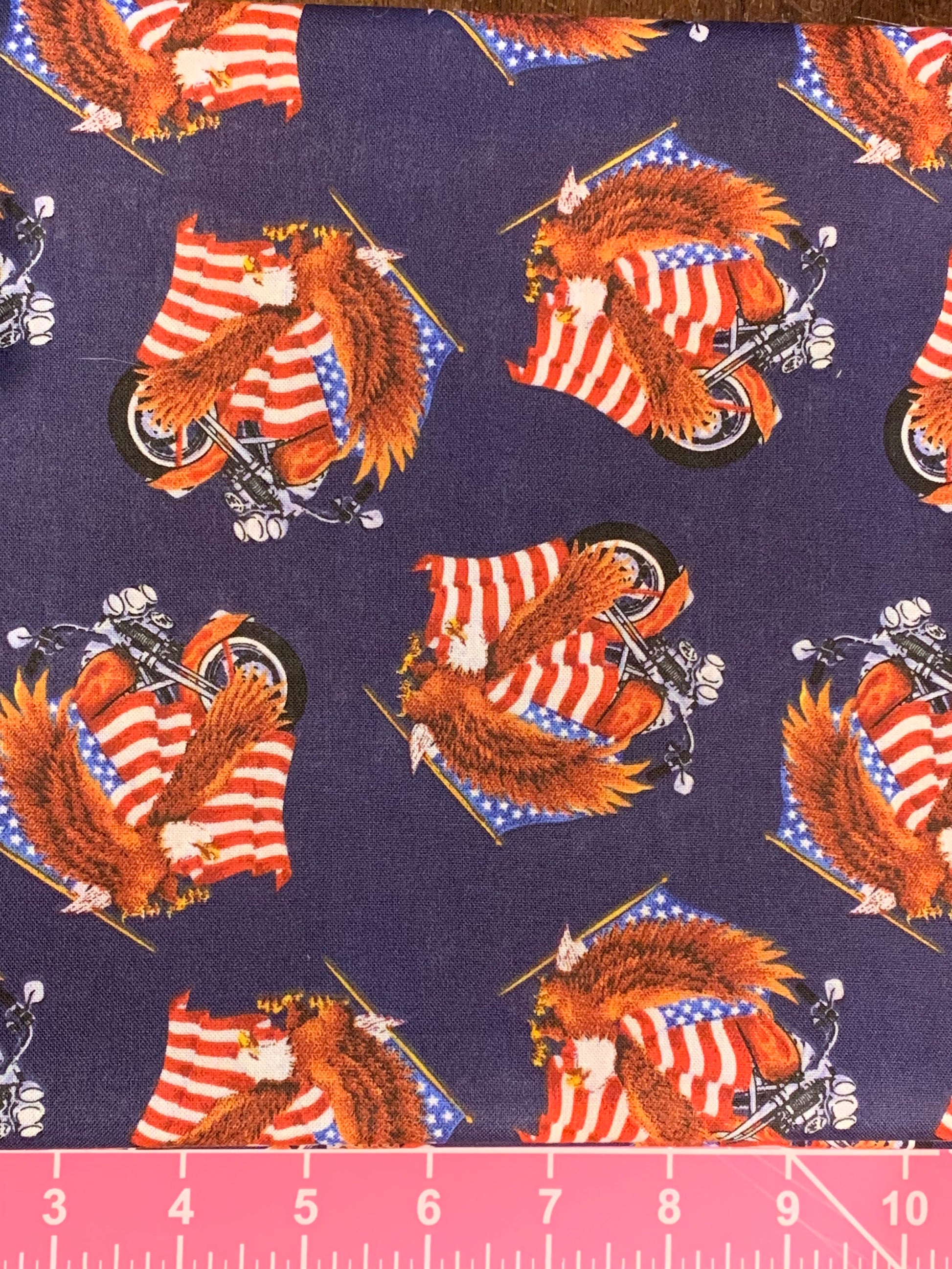 Cotton Fabric - Patriotic Americana - Flag Biker Eagles - Beachside Knits N Quilts