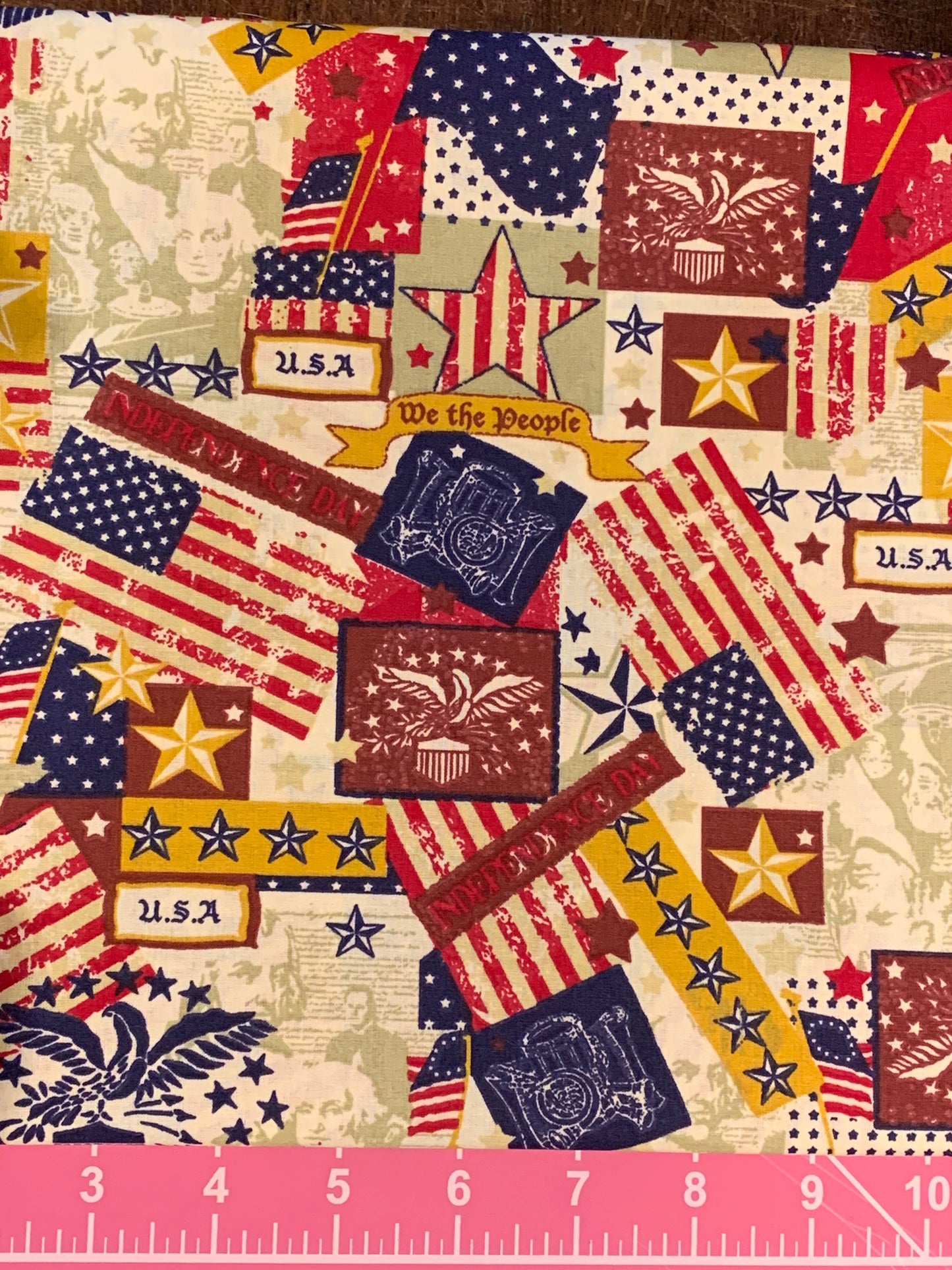 Cotton Fabric - Patriotic Americana - Flag Patches - Fat Quarter - Beachside Knits N Quilts