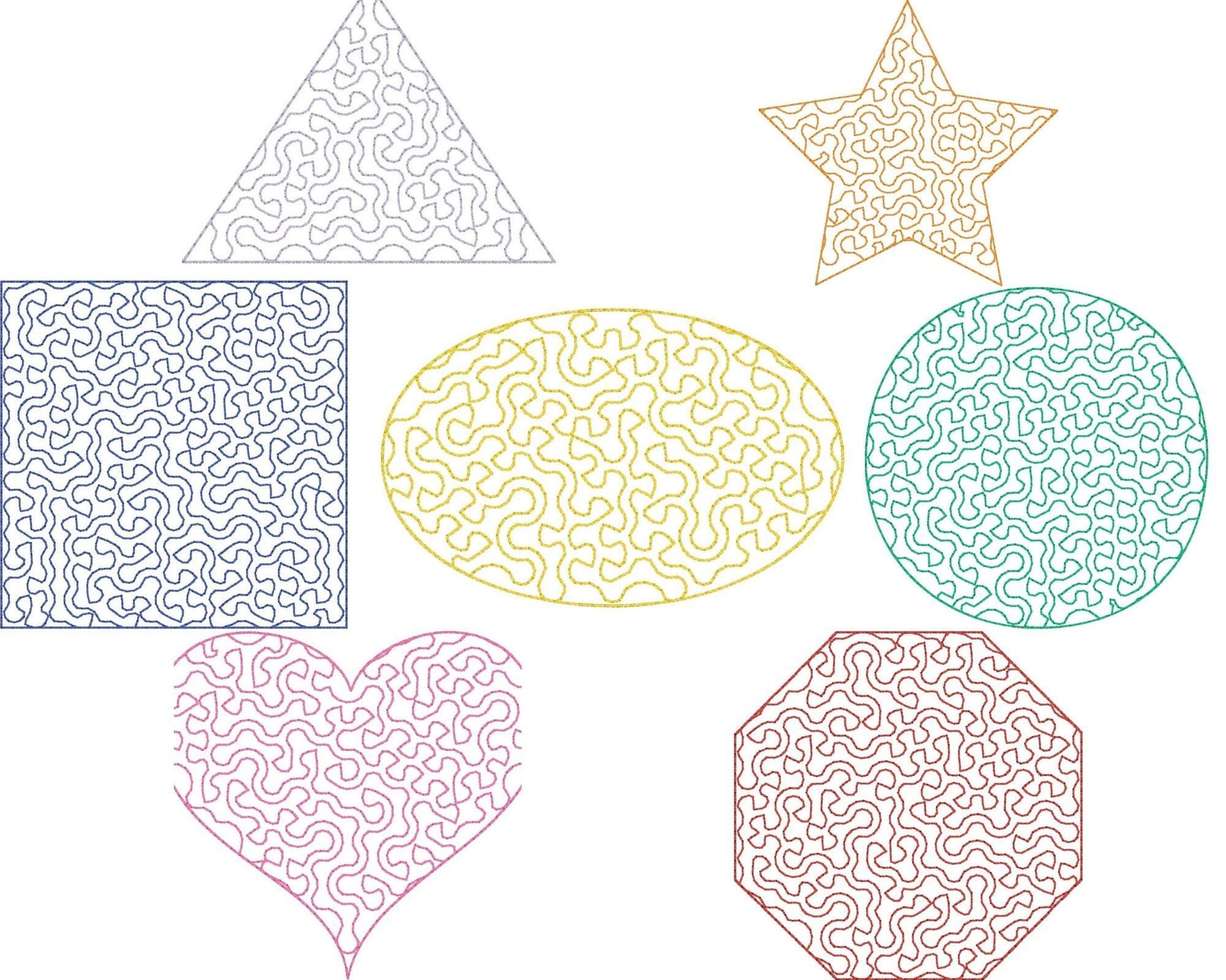 Shapes Stipple Set of 7 - Machine Embroidery Design - 4x4 Hoop - Beachside Knits N Quilts