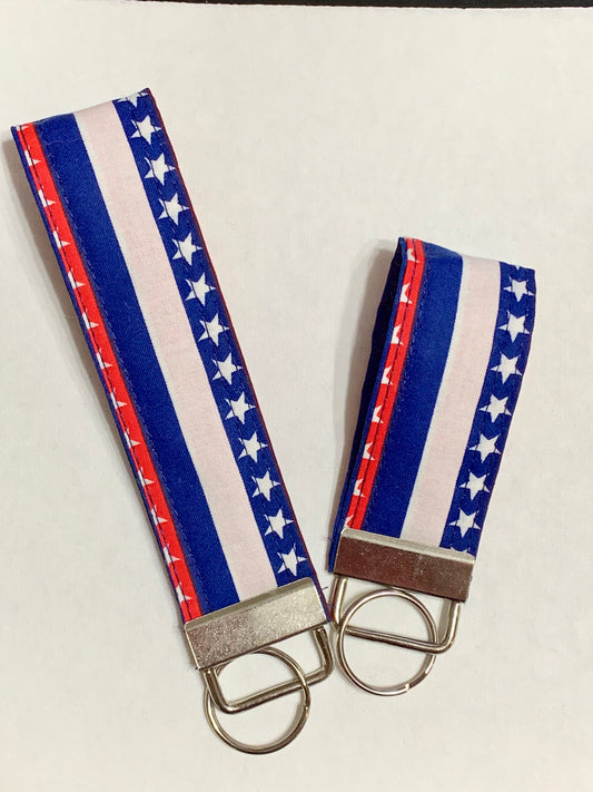 Patriotic Striped Wristlet or Mini Key Chain Key Fob - Beachside Knits N Quilts