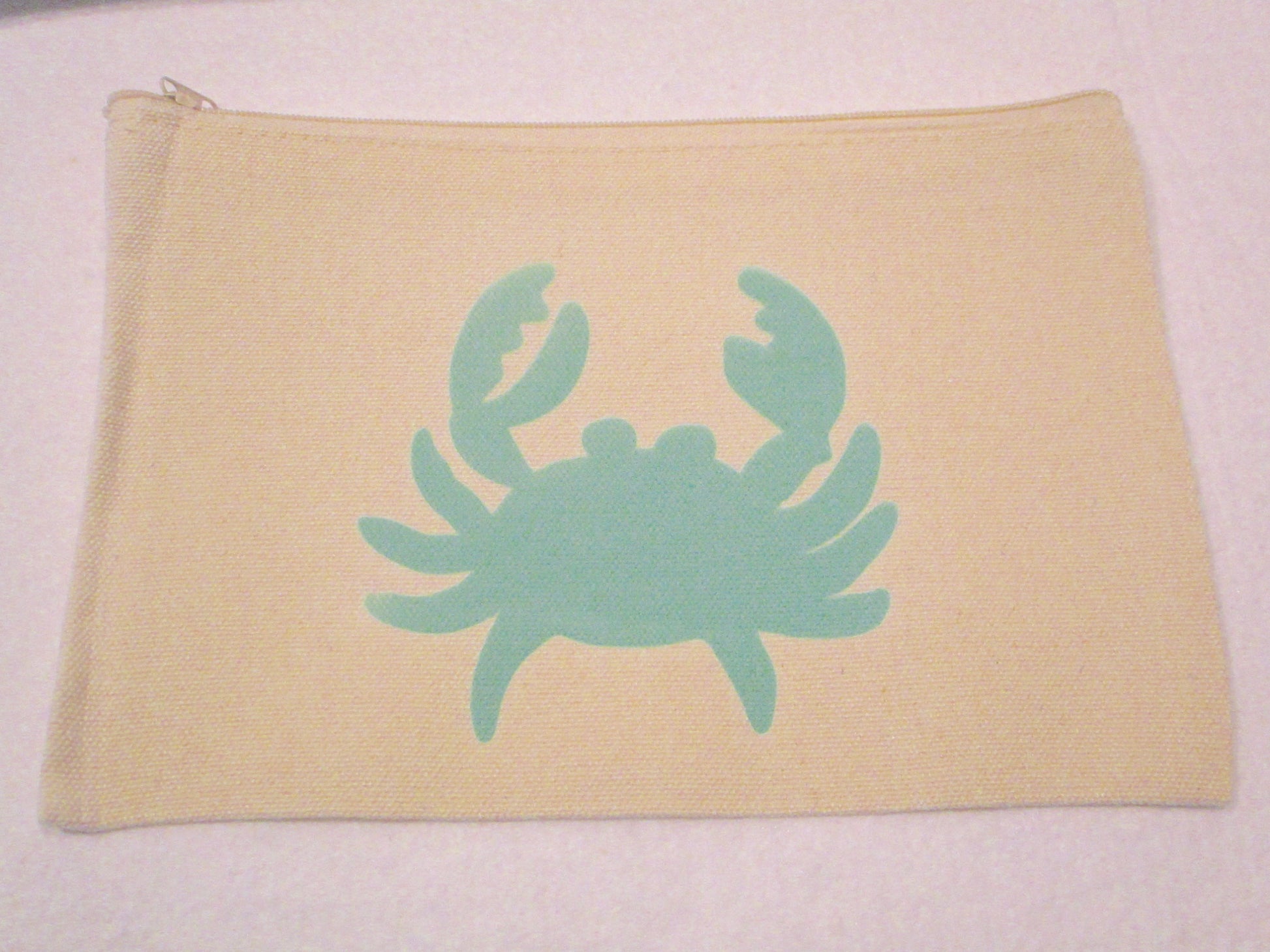 Canvas Zipper Pouch -  Teal Crab - Beachside Quilts