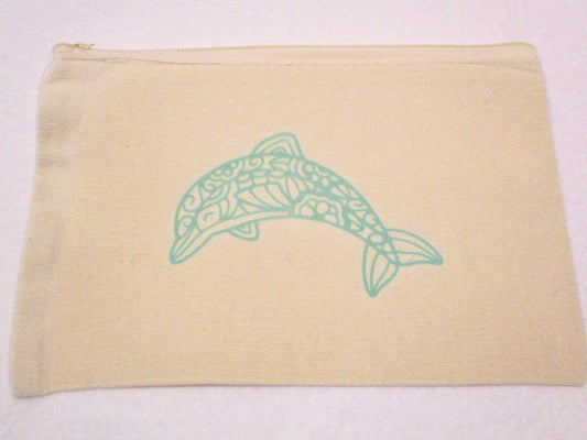 Canvas Zipper Pouch -  Teal Dolphin - Beachside Quilts