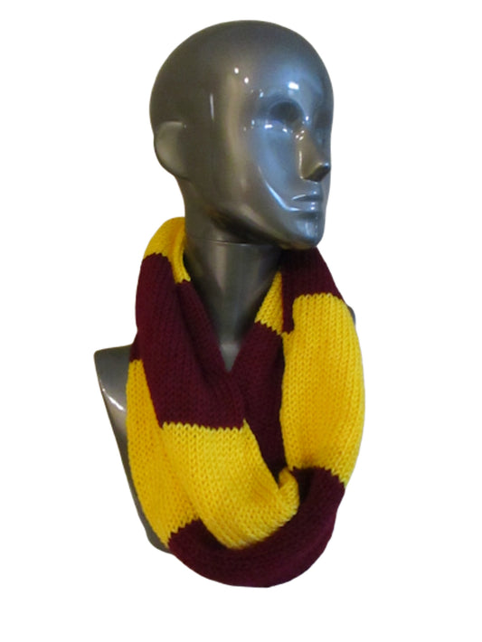 Garnet Gold Rugby Striped Knitted Infinity Scarf - Beachside Knits N Quilts