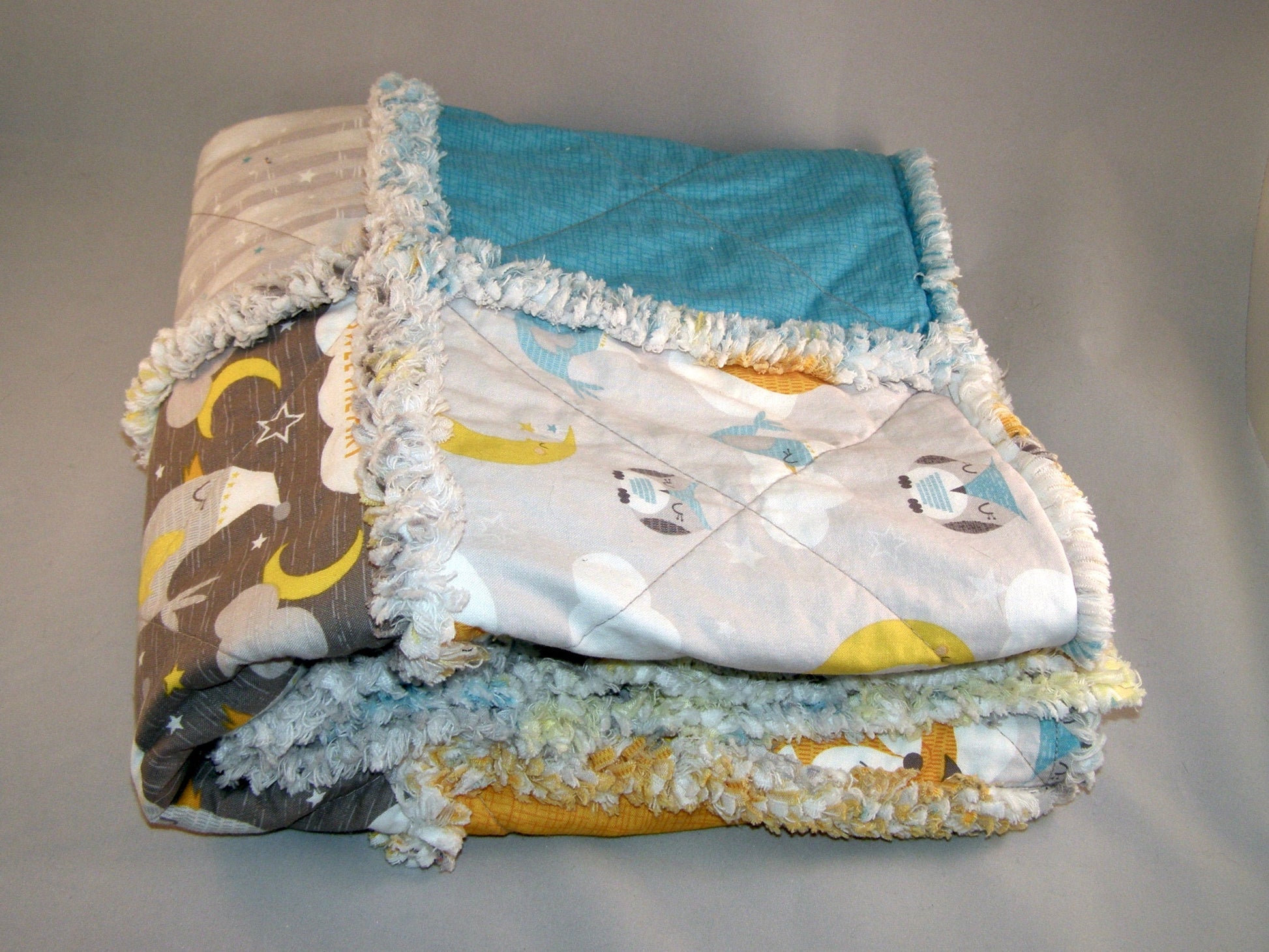 Fox Owl Moon Scrappy I Spy Rag Quilt Crib Size Gender Neutral - Beachside Knits N Quilts