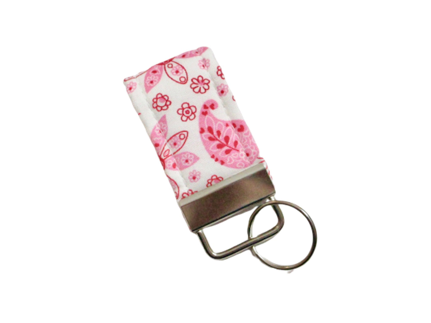 Mini Finger Key Chain Key Fob - Pink White Paisley - Beachside Knits N Quilts