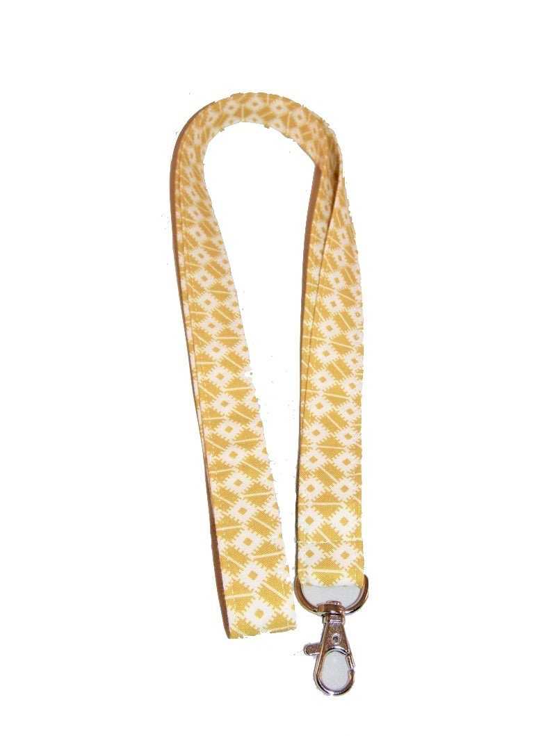 Yellow White Seamless Cotton Lanyard Keychain Swivel Clasp - Beachside Knits N Quilts