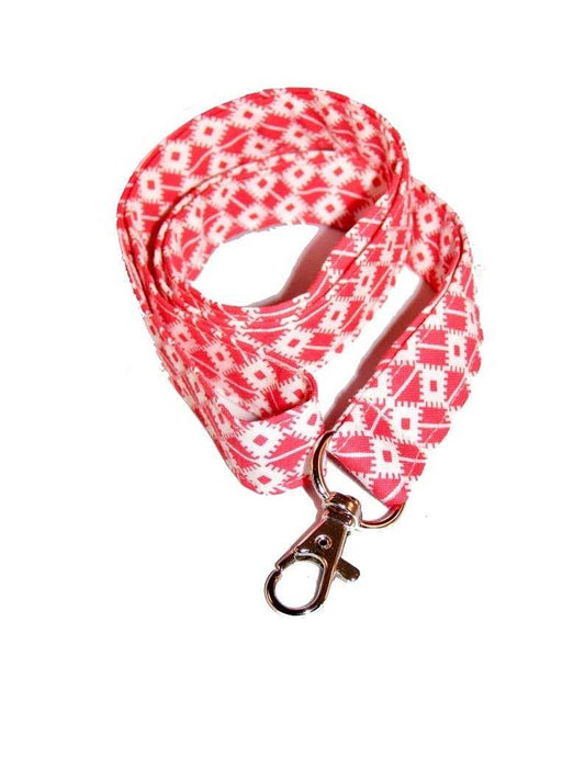 Red White Seamless Cotton Lanyard Keychain Swivel Clasp - Beachside Knits N Quilts