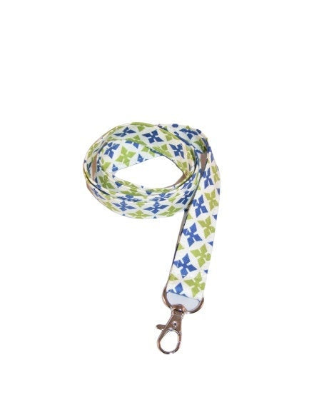 Medallion Green Blue White Seamless Cotton Lanyard Keychain Swivel Clasp - Beachside Knits N Quilts
