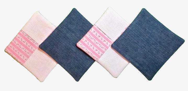 Shabby Chic and Denim Criss Cross Cloth Coasters Set of 4 - OOAK - Beachside Knits N Quilts
