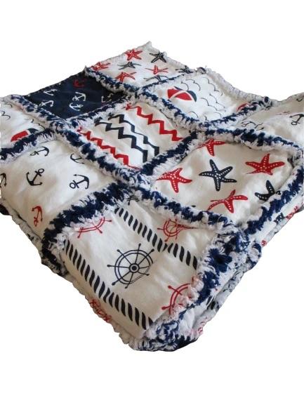 Rag Quilt Kit - Christmas Peppermints Blue Red White - Beachside Quilts
